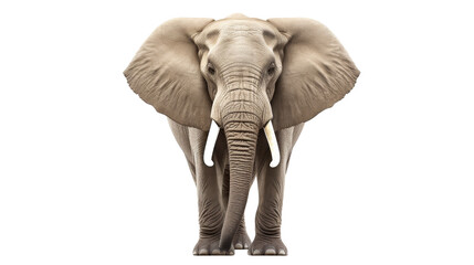 A majestic elephant stands proudly in front of a plain white background