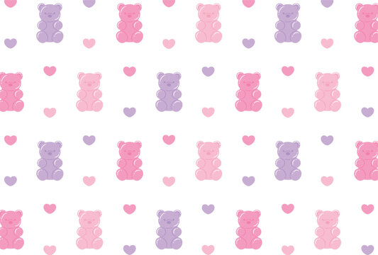 seamless pattern with colorful gummy bears and hearts for banners, cards, flyers, social media wallpapers, etc.