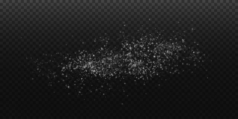 Foto op Aluminium White scattering of small particles of sugar crystals, flying salt, top view of baking flour. White powder, explosion of powdered sugar isolated on dark background. Vector illustration.  © andreu1990