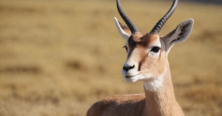Majestic springbok gazelle, with its distinctive horns, standing against white background in studio portrait. - obrazy, fototapety, plakaty