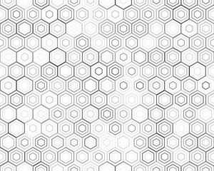 Black seamless pattern of hexagons random sizes on a white background	 - 761236180