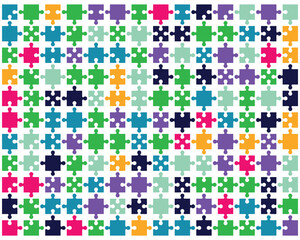 Colorful shiny puzzle on a white background, separate pieces - 761236187