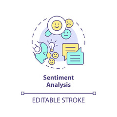 Sentiment analysis multi color concept icon. Natural language processing. Computational linguistics. Round shape line illustration. Abstract idea. Graphic design. Easy to use in infographic