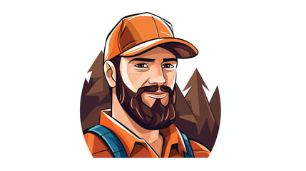Lumberjack face. Woodcutter portrat. Head lumberman.