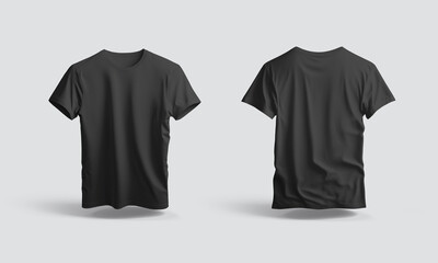Isolated black t-shirt with shadow Mockup. Template of jersey on white - 761237559