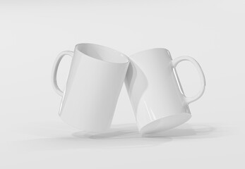 Two isolated mugs mockup on white. Blank coffee cups template. 3D rendering - 761237563