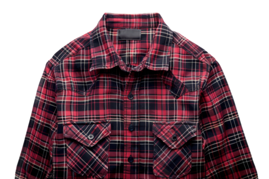 Red and Black Plaid Shirt With Black Button Up. On a Transparent Background. - Powered by Adobe