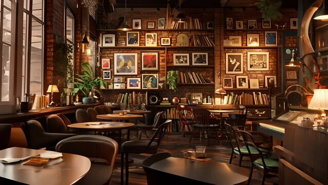 A welcoming cafe that feels like stepping back in time with its antique furnishings and shelves stocked with classic vinyl records. The faint hum of the record player adds