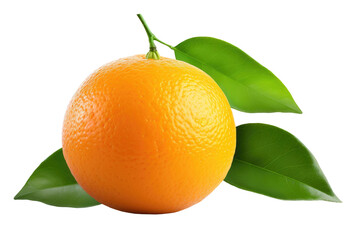 Fresh Orange With Green Leaves on White Background. On a White or Clear Surface PNG Transparent Background.