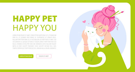 Obraz premium baner happy pet, website about animals, about love for pets, website template, banner design example