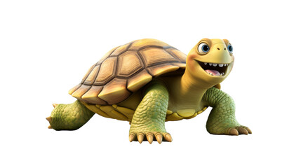 A cheerful cartoon turtle with a bright smile on its face