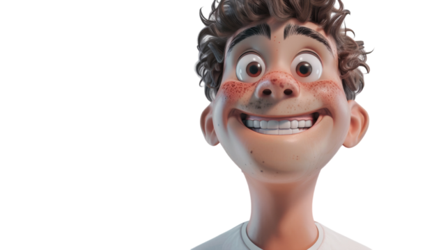 A man grinning with insincerity, his eyes betraying his true emotions