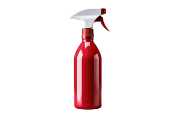 Red Spray Bottle With White Top. On a White or Clear Surface PNG Transparent Background.