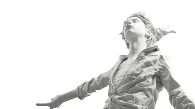 A statue of a woman standing with her arms outstretched towards the heavens