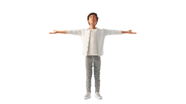 A man stands with arms outstretched, embracing the sky with a sense of freedom and wonder