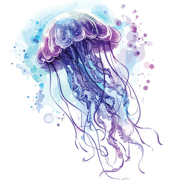 Ethereal Watercolor Jellyfish Clipart 