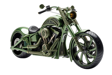 Green and Black Motorcycle on White Background. On a White or Clear Surface PNG Transparent Background.