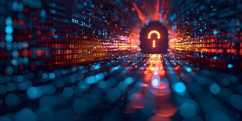 Binary code creating fortress symbolizing cybersecurity safeguarding digital assets against threats. Concept Cybersecurity Fortresses, Binary Code Encryption, Digital Asset Protection