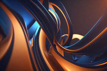 Abstract blue and orange glossy wallpaper. Wavy background with curvy organics shapes. Generative ai - 761241127