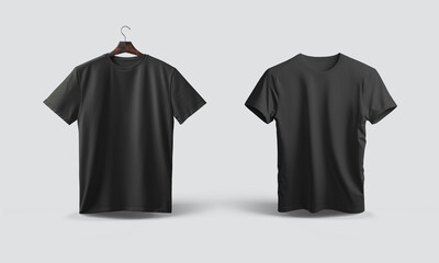 Front and back view of two t-shirts mockup. Blank isolated tshirt template on white. Generative Ai - 761241179