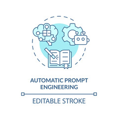 Automatic prompt engineering soft blue concept icon. Prompt optimization. Algorithm and heuristics. Round shape line illustration. Abstract idea. Graphic design. Easy to use in article