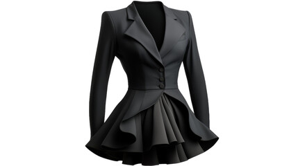A sophisticated woman wears a black blazer jacket with a pleated skirt, exuding style and class