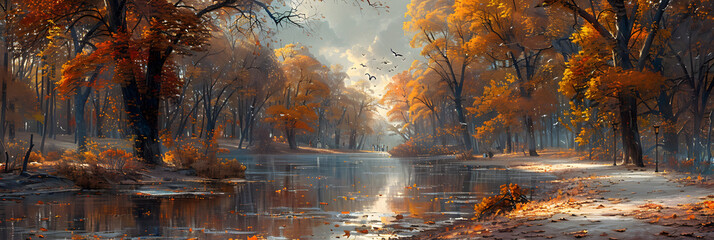 Autumn in the Park ,
Autumn landscape illustration - obrazy, fototapety, plakaty
