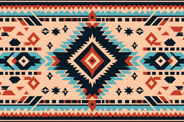 Mexican Navajo tribal seamless pattern. Native American ornament. Boho geometric ornament seamless flat style pattern.  - obrazy, fototapety, plakaty