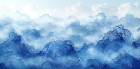 Fototapeta na wymiar Abstract blue watercolor waves background with artistic texture, ideal for creative design projects