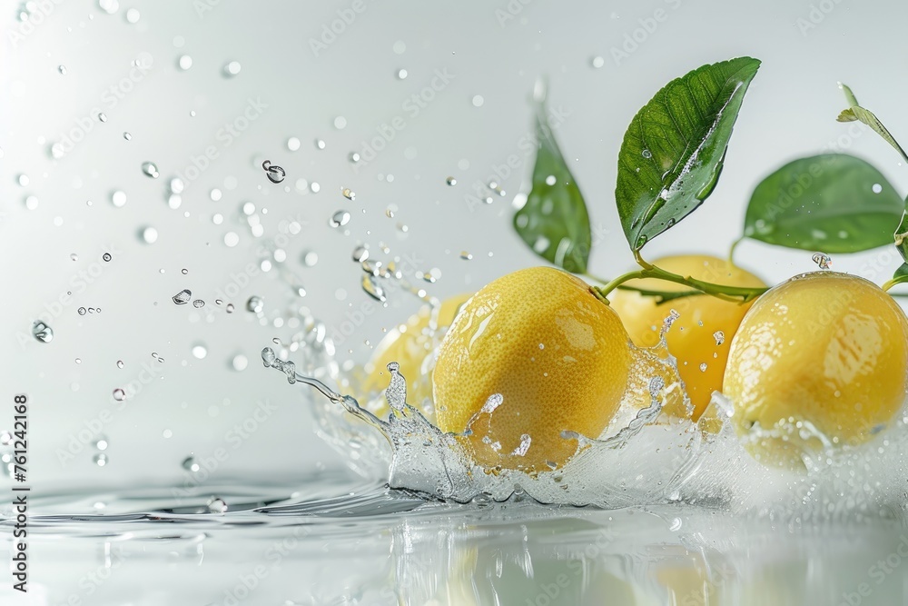 Canvas Prints Fresh lemons with water splash on white background. Citrus fruit