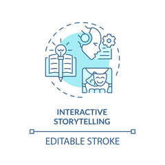 Interactive storytelling soft blue concept icon. Prompt engineering technique. Role playing with chatbot. Round shape line illustration. Abstract idea. Graphic design. Easy to use in article