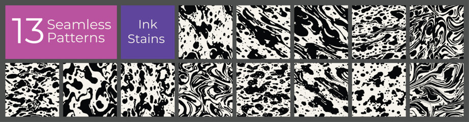 Geometric pattern set. Abstract liquid ink stain cover. Modern creative blot stain background. - 761242144