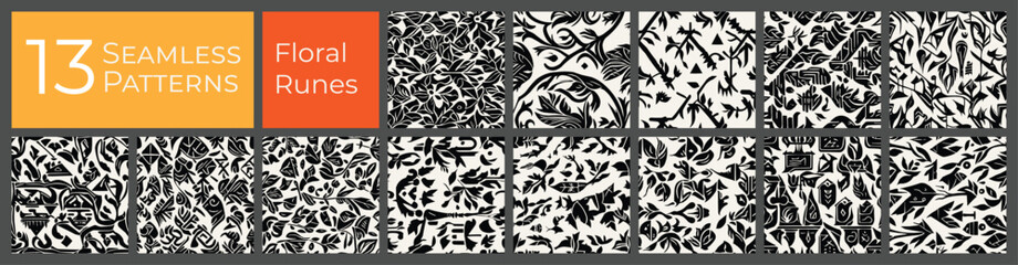 Floral deco pattern collection. Monotone clean baroque art. Abstract textile deco pattern. - 761242334