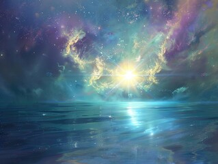 Obraz premium Divine light casting serene glow over ethereal astral landscapes