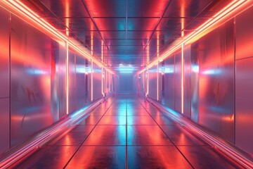 Fototapeta na wymiar Futuristic passageway neon illumination