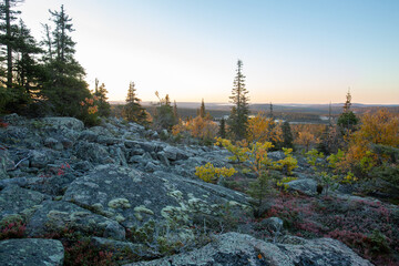 Rocky and autumnal landscape of Sallatunturi, demanding mountain terrain in Salla, Finland, Northern Europe - 761242593