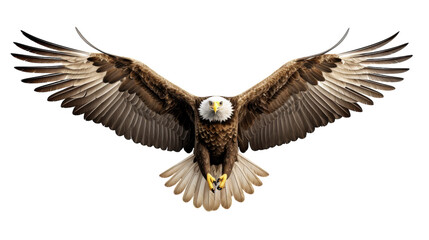 A majestic eagle soars gracefully in the sky, its powerful wings spread wide