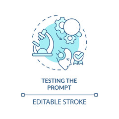 Testing prompt soft blue concept icon. Prompt engineering. Check and adjust instruction. Analyze respond. Round shape line illustration. Abstract idea. Graphic design. Easy to use in article