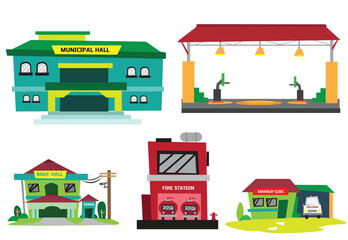 Philippine Government and Public Buildings Set. Editable Clip Art.