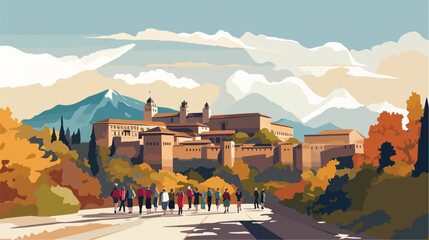 People at the Alhambra Palace in Granada Spain - obrazy, fototapety, plakaty