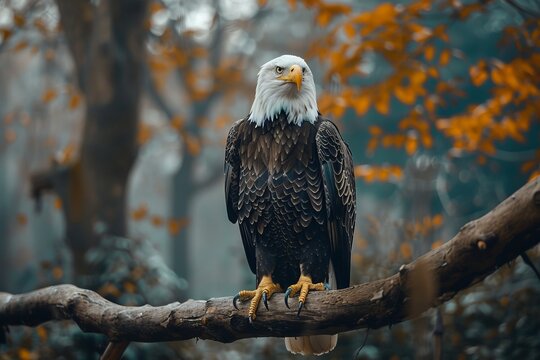 Professional Photography of a Majestic Bald Eagle Perched on a Branch Overlooking its Vast Outdoor Aviary, Generative AI