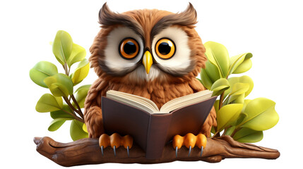 An owl perched on a branch, engrossed in reading a book