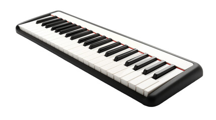 Black and white piano keyboard on white background