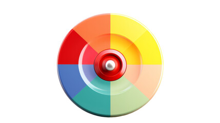 A vibrant, colorful wheel spins on a clean white background