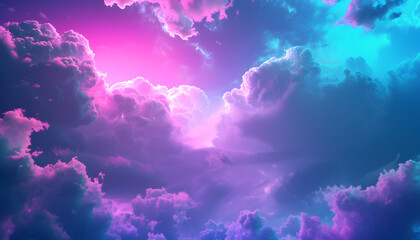 Colorful Sky with Neon Clouds, Abstract Fantasy Background, Blue sky with clouds