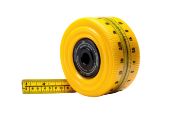 Yellow Tape Measures Roll of Tape. On a White or Clear Surface PNG Transparent Background.