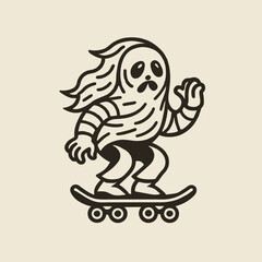 vector ghost with skateboard