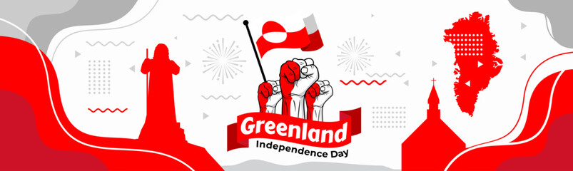 Greenland national day banner design. Greenlandic flag theme graphic triangle art web background