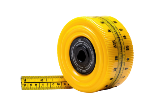 Yellow Tape Measures Roll of Tape. On a White or Clear Surface PNG Transparent Background.