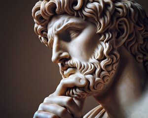 Statue of an ancient philosopher thinking about life and how to overcome difficulties.